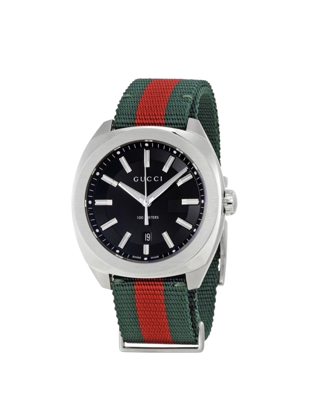 New Gucci GG2570 Men Swiss Watch YA142305 Black Dial 41mm Web Strap Box